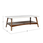 48" Mid-Century Two-Tone Coffee Table with Off-White Top & Pecan Base