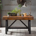 54" Industrial Wood Desk with Central Drawer & Graphite Trestle Base