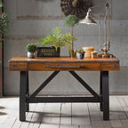 54" Industrial Wood Desk with Central Drawer & Graphite Trestle Base