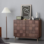 Solid Walnut 10-Drawer Dresser with Geometric Tile Front & Gold-Tone Legs