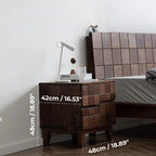 Solid Walnut 2-Drawer Nightstand with Geometric Tile Front & Metal Handles