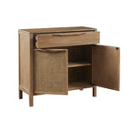 14.8" Natural Wood Woven Accent Storage Chest with Drawer & 2 Cane Doors