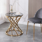 Round Gold Glass Side Table with Spiral Stainless Steel Frame