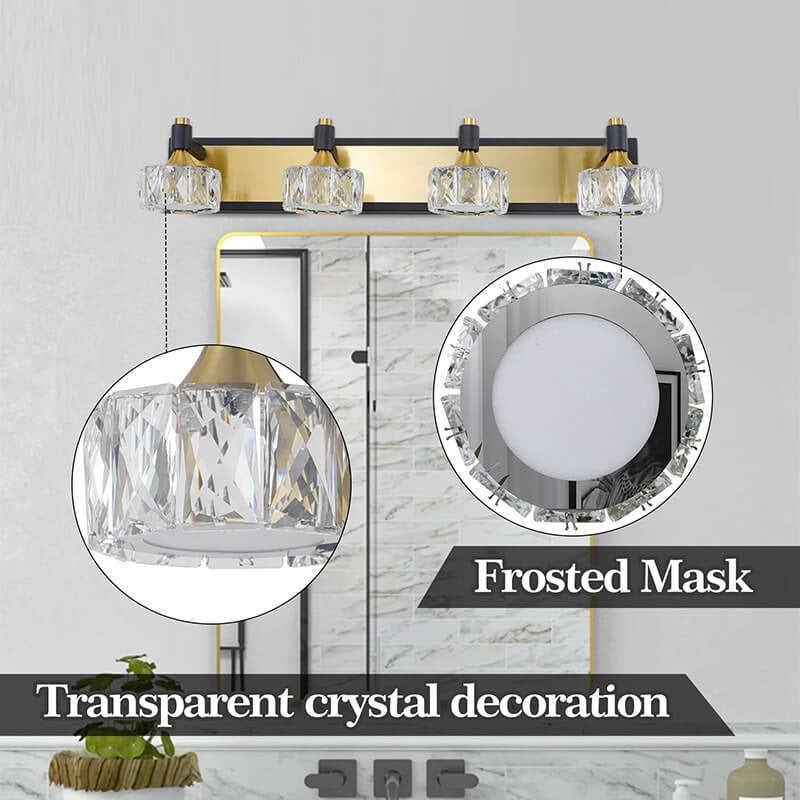 Crystal 4-light LED vanity wall fixture - black brass with transparent decorative elements - Elirian