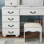 White makeup vanity with six drawers, LED mirror, and sliding glass door - Elirian
