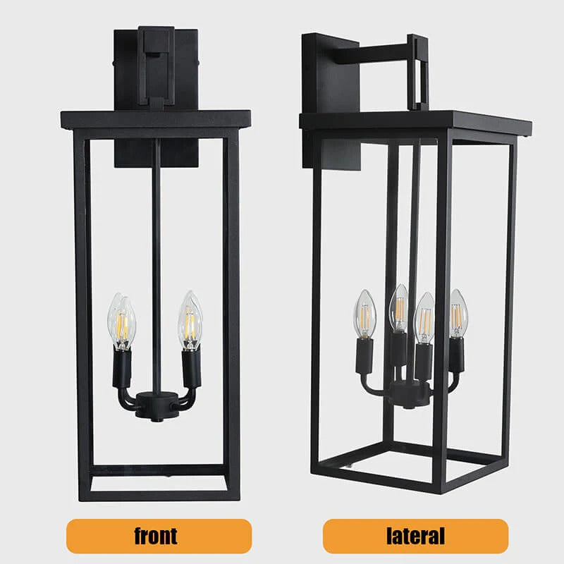 11.2" Black Candle-Style Outdoor Wall Light with Glass Panels & 4 Lights