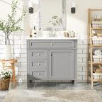 36" Gray Freestanding Bathroom Vanity with Resin Sink & 3 Drawers