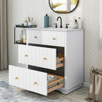 18" White Freestanding Bathroom Vanity with Ceramic Sink, Two Drawers & Gold Handles
