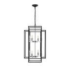 18" Farmhouse Black & Silver Tiered Lantern Chandelier with 8 Lights