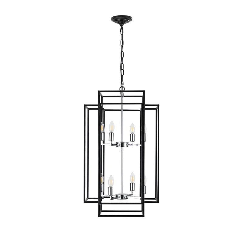 18" Farmhouse Black & Silver Tiered Lantern Chandelier with 8 Lights
