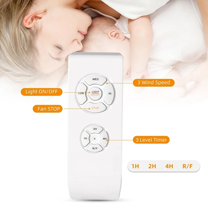Industrial ceiling fan with remote control featuring light, wind speed, and timer settings - Elirian