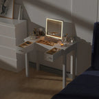 White makeup vanity table with LED mirror, drawers and storage organizer - Elirian