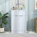 24" White Freestanding Bathroom Vanity with Ceramic Sink, Wavy Doors & Gold Handles