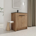 30" Freestanding Oak Bathroom Vanity with Black Ceramic Sink and Soft-Close Doors