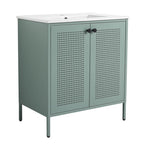 30" Mint Green Steel Bathroom Vanity with Ceramic Sink and Mesh Doors