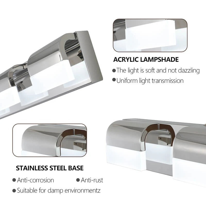 30" Chrome 4-Light LED Bathroom Vanity Light Fixture – Acrylic Shade