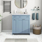 30" Blue Freestanding Bathroom Vanity with Integrated Resin Sink & Soft-Close Doors