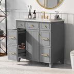 36" Freestanding Grey Bathroom Vanity with Sink, Soft-Close Door & Drawers