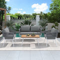 4-Piece Grey Woven Rope Outdoor Lounge Set with Acacia Wood Coffee Table