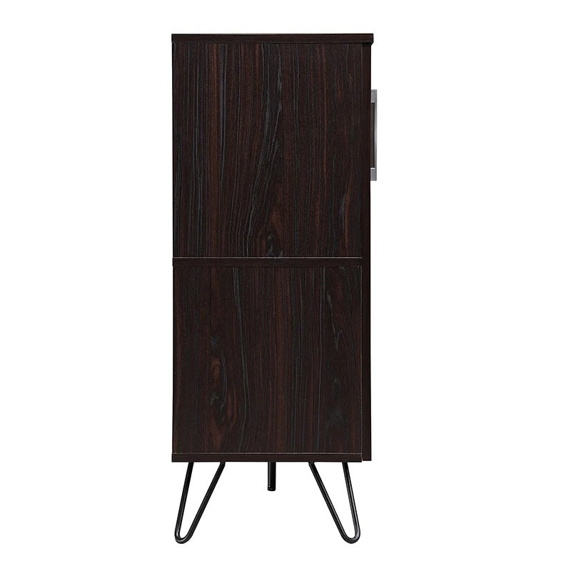 Mid-Century Brown Rectangular Wine Cabinet with 15 Wine Cubbies & Storage