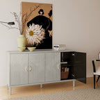 Modern Champagne Four-Door Cabinet with Pine Legs and Four Shelves
