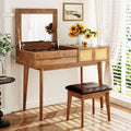 43" Brown Classic Makeup Vanity Set with Flip-Top Mirror & Upholstered Stool