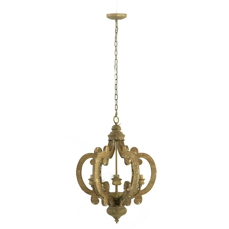 Beige brown six-light farmhouse wood candelabra pendant chandelier - Elirian