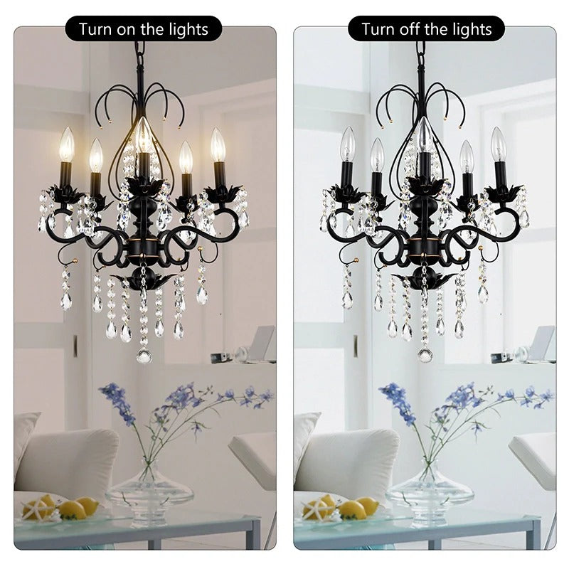 Vintage Black Gold Crystal Pendant Light - Elegant Chandelier for Kitchen Island - Elirian