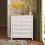 Antique White 6-Drawer Solid Wood Chest of Drawers with Round Handles