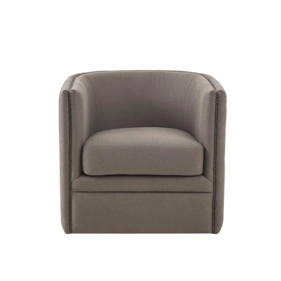 Modern Capstone Swivel Barrel Accent Chair with Tufting and Nail heads