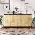 Four-Door Black Cabinet with Carved Pine Door Panels & Iron Hardware