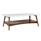 48" Mid-Century Two-Tone Coffee Table with Off-White Top & Pecan Base