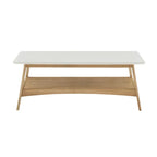 48" Mid-Century Two-Tone Coffee Table with Off-White Top & Natural Base