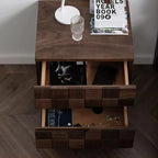 Solid Walnut 2-Drawer Nightstand with Geometric Tile Front & Metal Handles
