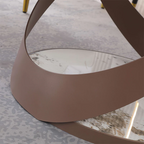 Beige Round Sintered Stone Dining Table with Turntable & X-Shaped Metal Base
