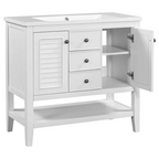 36" White Freestanding Bathroom Vanity with Sink, Cabinet & Open Shelf