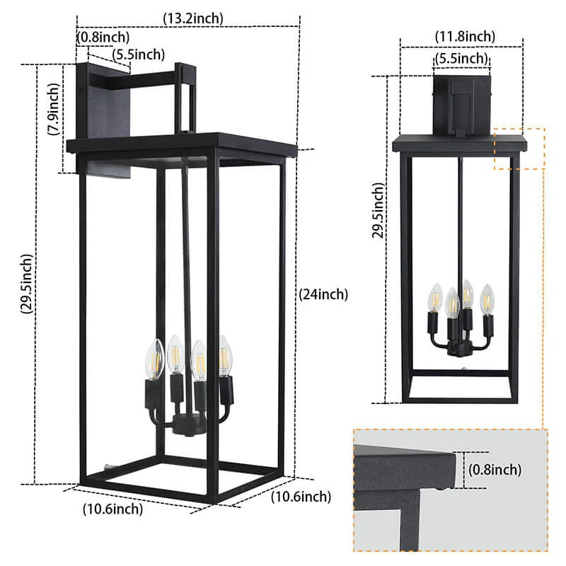 13" Matte Black 4-Light Farmhouse Outdoor Wall Light with Glass Shades
