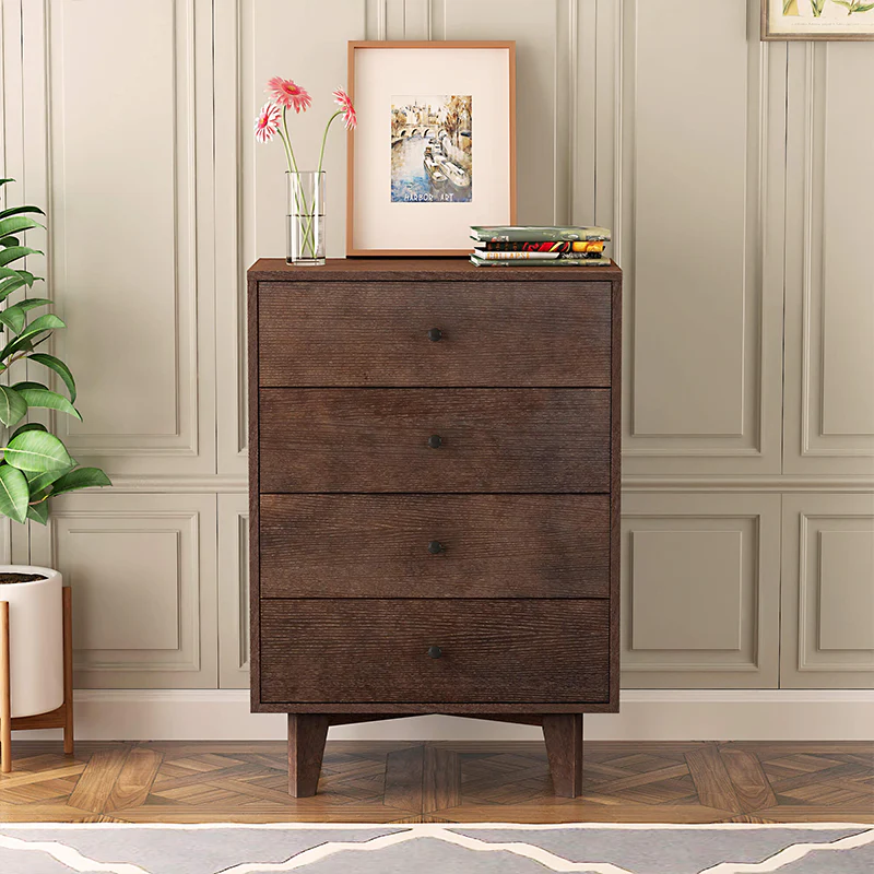 Auburn Retro 4-Drawer Storage Cabinet with X-Base Birch Legs