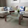 39" Walnut & Glass Rectangular Coffee Table with Lower Shelf
