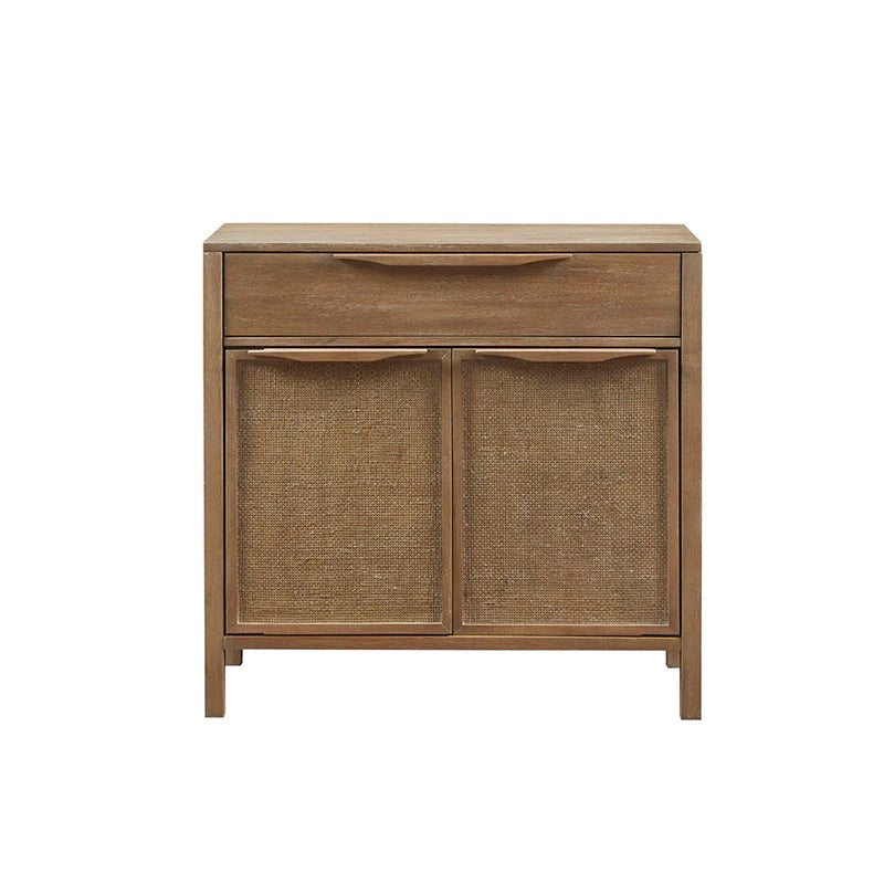 14.8" Natural Wood Woven Accent Storage Chest with Drawer & 2 Cane Doors