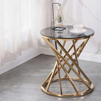 Round Gold Glass Side Table with Spiral Stainless Steel Frame