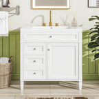 36" White Freestanding Bathroom Vanity with Sink, 3 Drawers & Cabinet