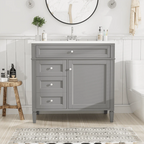 36" Gray Freestanding Bathroom Vanity with Resin Sink & 3 Drawers