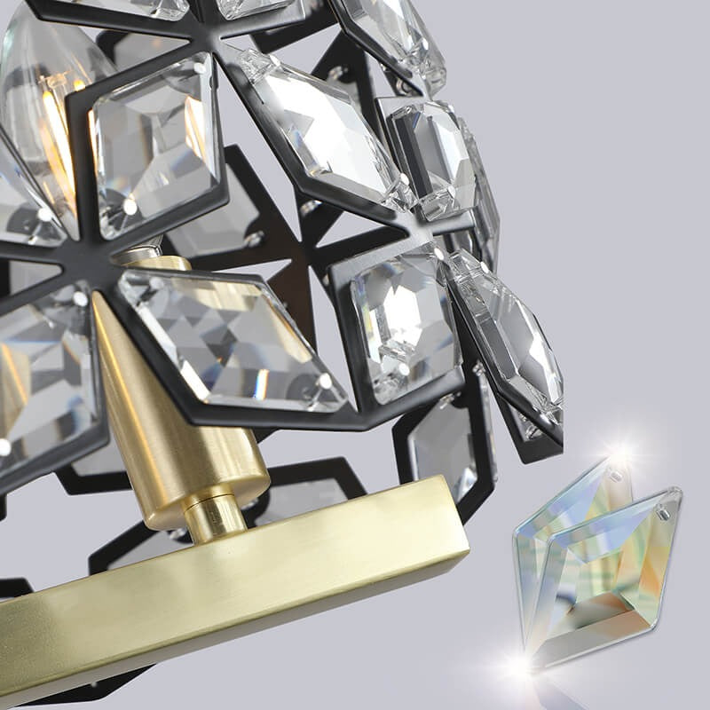 Modern champagne gold oval crystal pendant light fixture with geometric design - Elirian