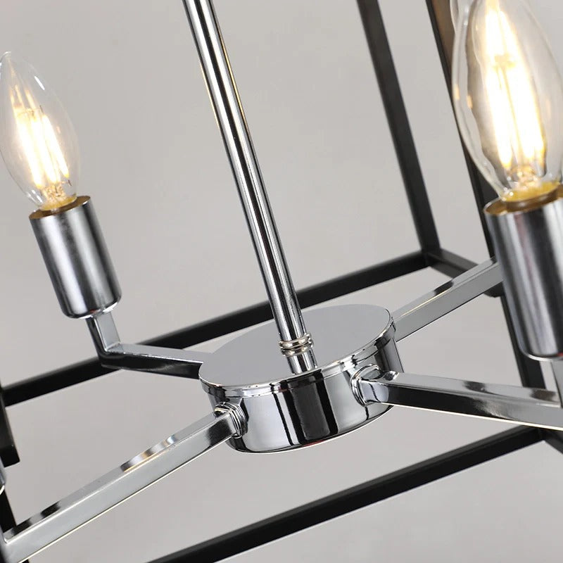 18" Farmhouse Black & Silver Tiered Lantern Chandelier with 8 Lights