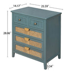 Dark Green Rattan 5-Drawer Storage Cabinet with 4 Drawer