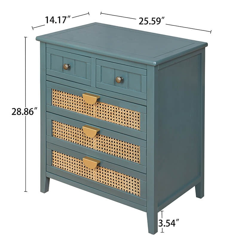 Dark Green Rattan 5-Drawer Storage Cabinet with 4 Drawer