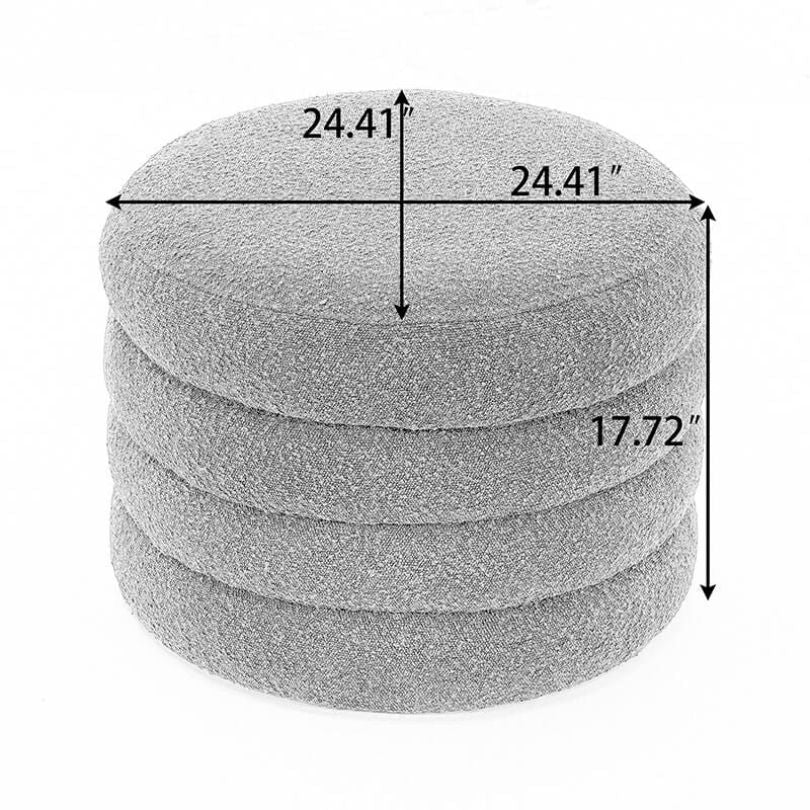 Pouf ottoman rond en boucle souple ivoire avec espace de rangement