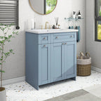 30" Blue Freestanding Bathroom Vanity with Integrated Resin Sink & Soft-Close Doors