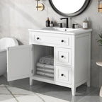 30" White Freestanding Bathroom Vanity with Ceramic Sink, Cabinet Door &Two Drawers